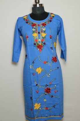 Picture of Sky Blue Round Neck Embroidered Kurta
