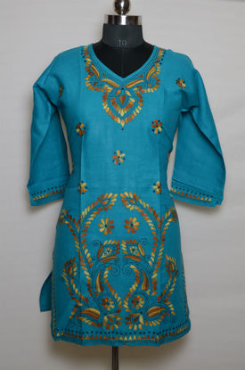 Picture of Sea Blue V-Neck Embroidered Kurta