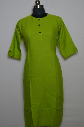 Picture of Parrot Green Plain Style Round Neck Kurta