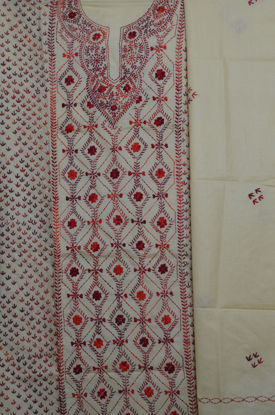 Picture of Cream with Red Embroidery Cotton Dress Material