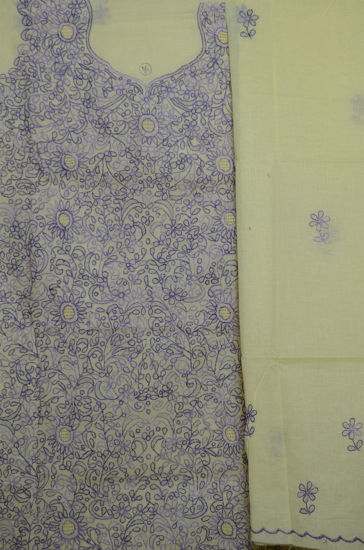 Picture of Lemon Yellow with Violet Embroidery Cotton Dress Material