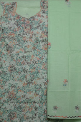 Picture of Pista Green with Multi Color Embroidery Cotton Dress Material