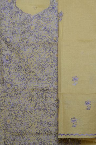 Picture of Beige with Violet Embroidery Cotton Dress Material