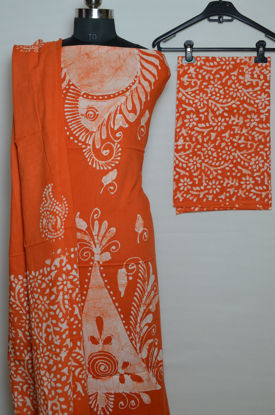 Picture of Orange Handblock Print Batik Cotton Dress Material
