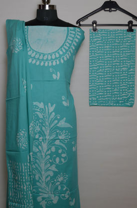 Picture of Sea Blue Handblock Print Batik Cotton Dress Material