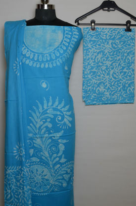 Picture of Blue Handblock Print Batik Cotton Dress Material