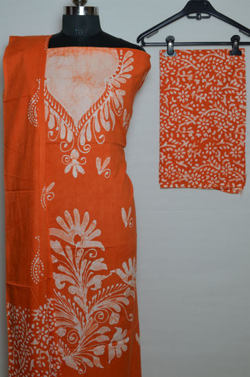 Picture of Orange Handblock Print Batik Cotton Dress Material