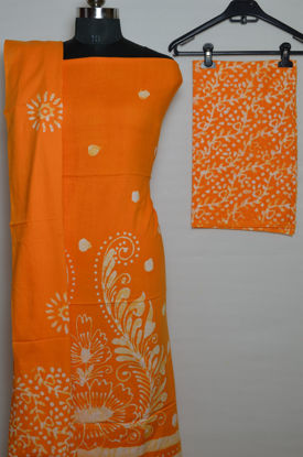 Picture of Mango Yellow Handblock Print Batik Cotton Dress Material