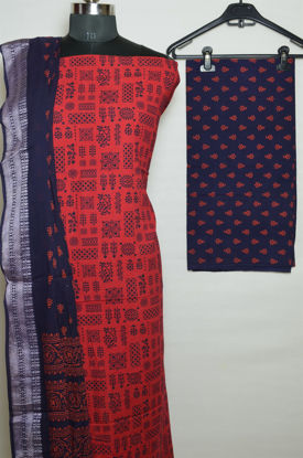 Picture of Red and Navy Blue Printed Cotton Dress Material