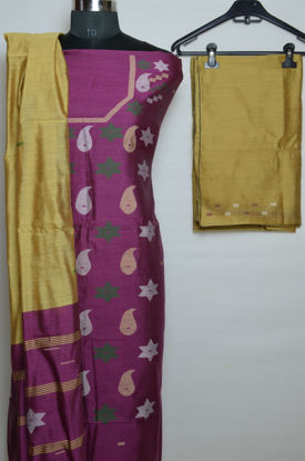 Picture of Purple and Gold Jamdani Silk Handwoven Dress Material