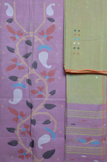 Picture of Onion Pink and Beige Handloom Jamdani Cotton Dress Material