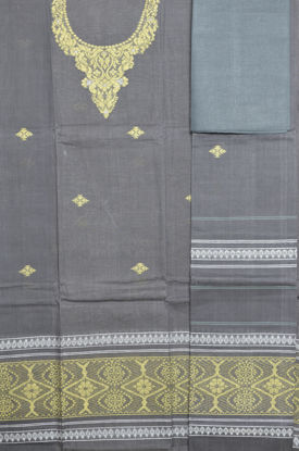 Picture of Black Handloom Tant Jamdani Cotton Dress Material