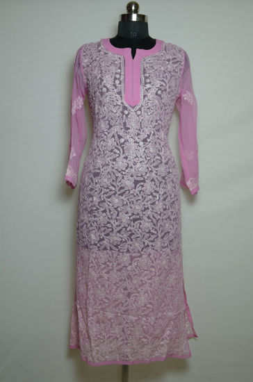 Picture of Hand Embroidered Baby Pink Lucknow Chikankari kurti