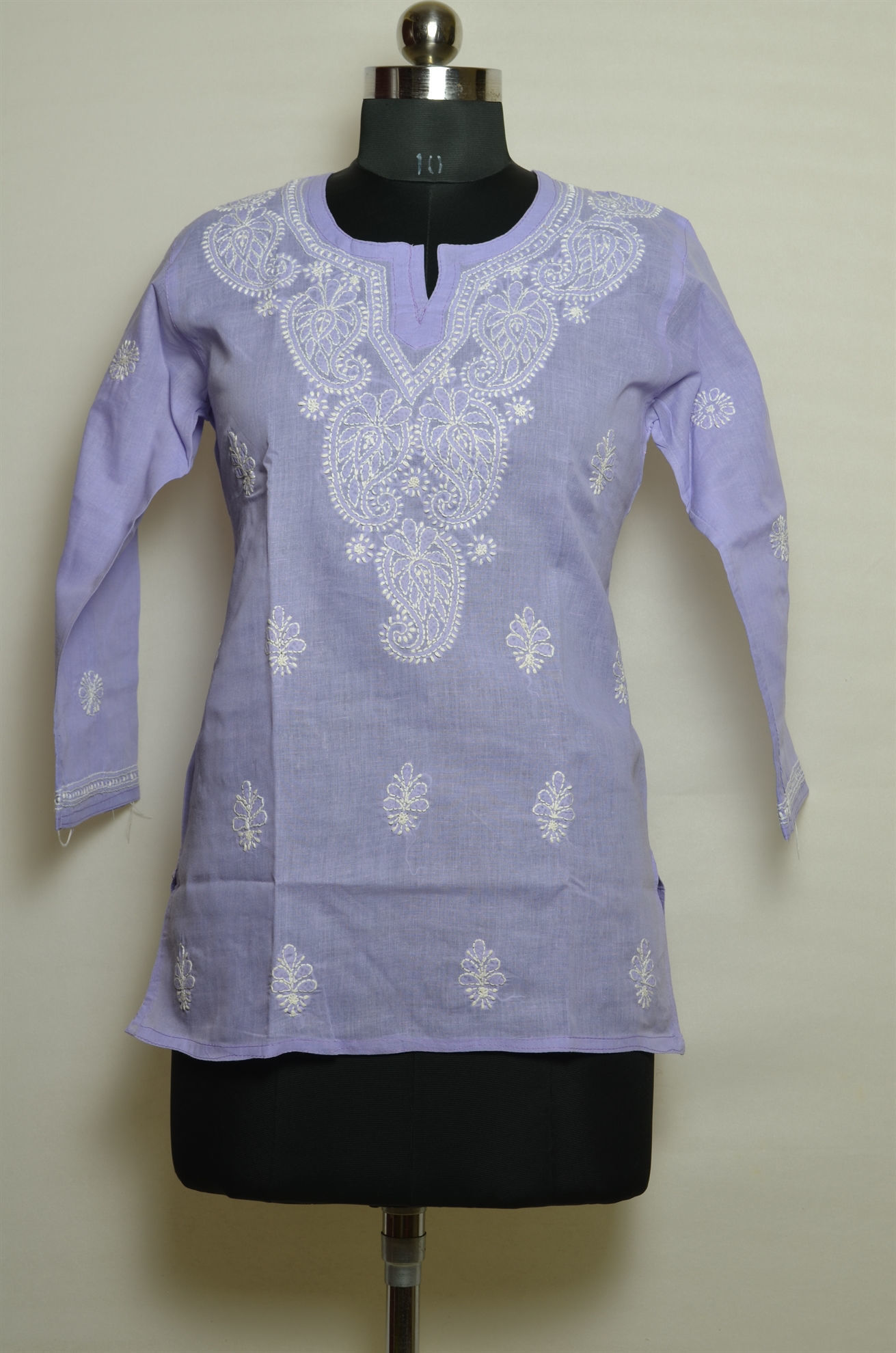 Tvis and Bliss. Hand Embroidered Blue Georgette Lucknow Chikankari Short  kurti
