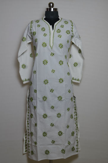 Picture of Hand Embroidered White Arvind Cotton Lucknow Chikankari kurti