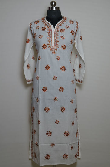 Picture of Hand Embroidered White Arvind Cotton Lucknow Chikankari kurti