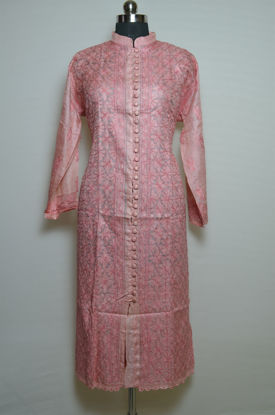 Picture of Hand Embroidered Baby Pink Pure Silk Lucknow Chikankari kurti