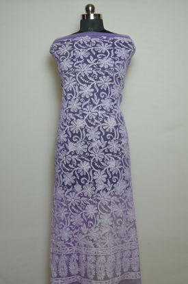 Picture of Hand Embroidered lavender and White Net Lucknow Chikankari Top Material