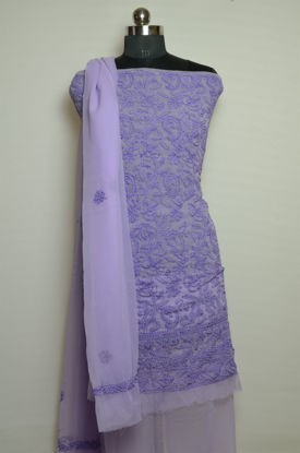 Picture of Hand Embroidered Lavender Georgette Lucknow Chikankari Dress Material