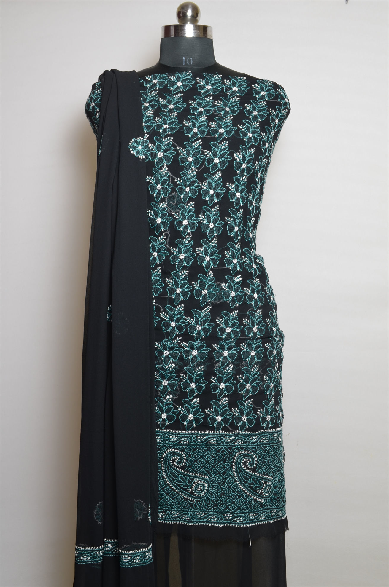 Lucknowi Chikankari black tussar silk Unstiched suit material – Lucknow  Chikan Emporium