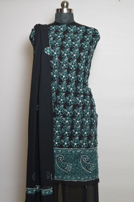 Picture of Hand Embroidered Black Dani Georgette Lucknow Chikankari Dress Material