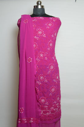 Picture of Hand Embroidered Magenta Dani Georgette Lucknow Chikankari Dress Material