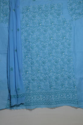 Picture of Blue Threadwork Lucknow Chikankari Cotton Dress Material