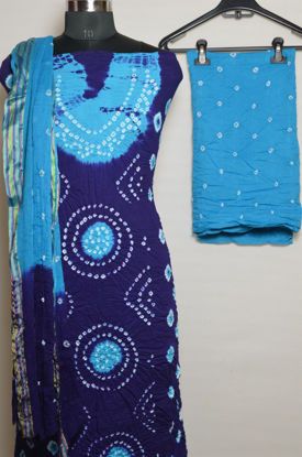 Picture of Violet and Blue Tie and Dye Bandhani Cotton Dress Material