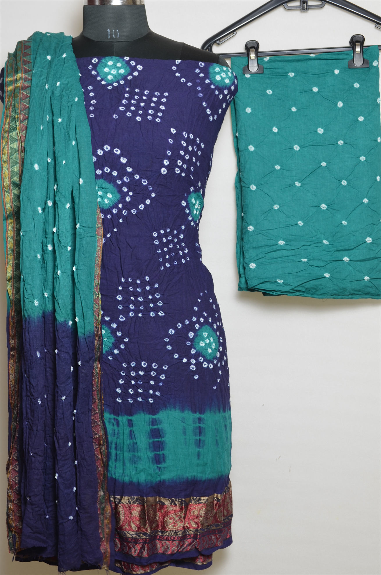 Navy blue pleated dress with green dupatta- Set Of Two by Tie & Dye Tale |  The Secret Label