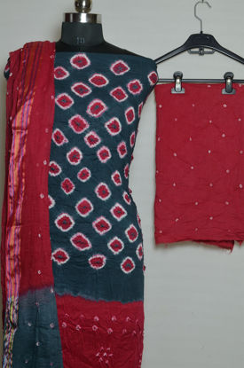 Picture of Grey and Pink Tie and Dye Bandhani Cotton Dress Material