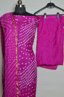 Picture of Pink Tie and Dye Bandhani Art silk Dress Material