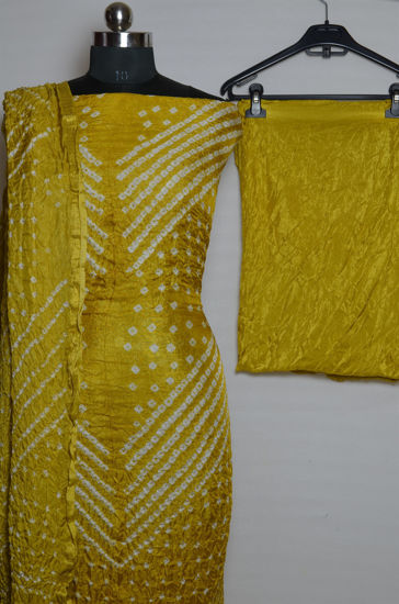 Picture of Gold Tie and Dye Bandhani Art silk Dress Material