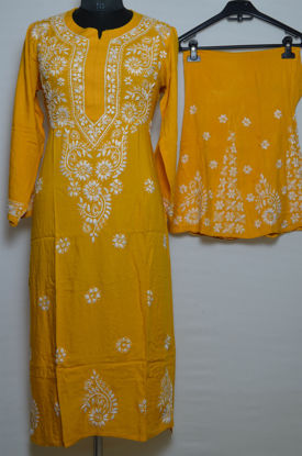 Picture of Hand Embroidered Yellow Rayon Lucknow Chikankari Palazzo Suit