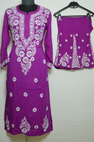 Picture of Hand Embroidered Purple Rayon Lucknow Chikankari Palazzo Suit