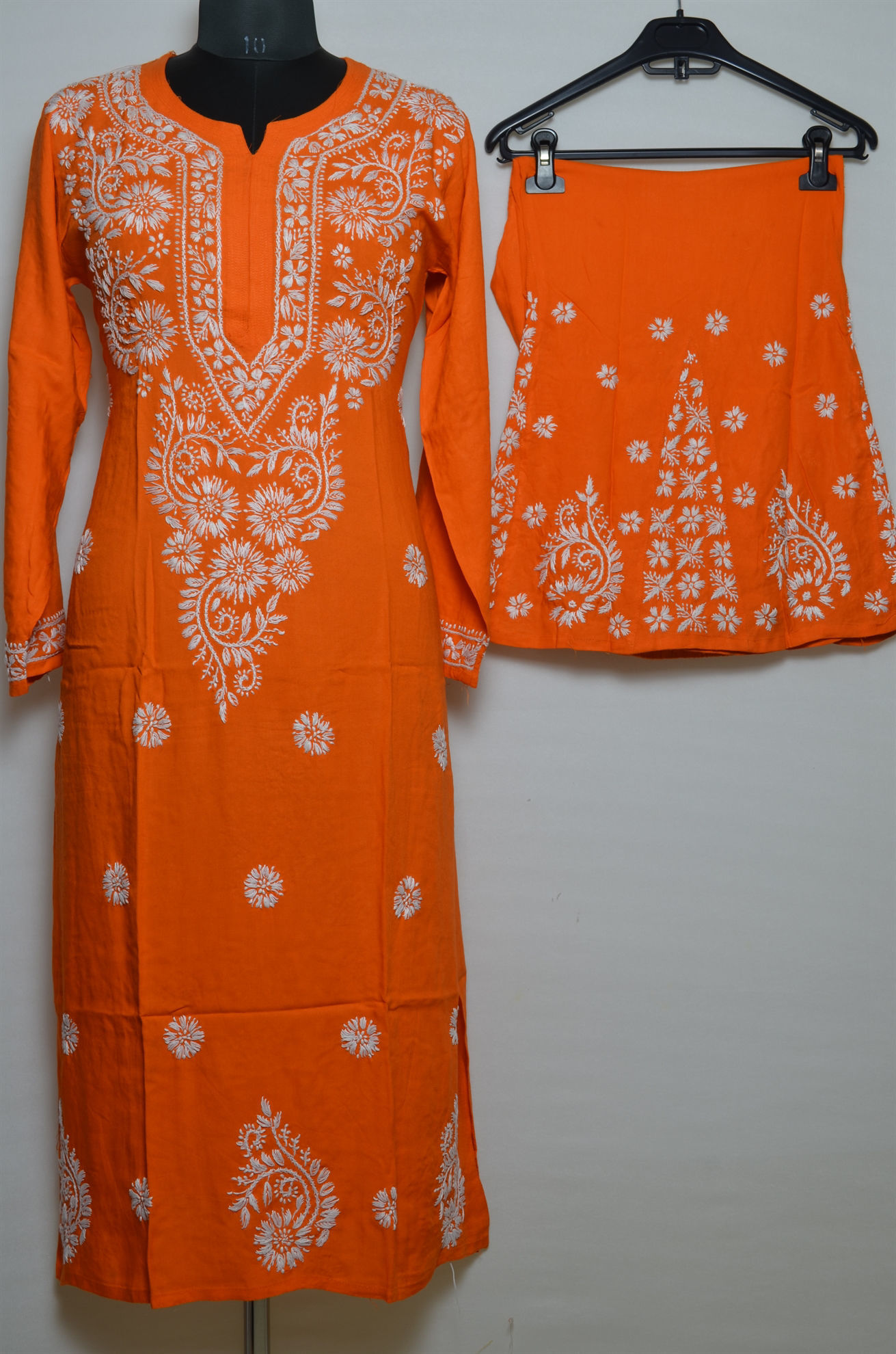 Tvis and Bliss. Hand Embroidered Orange Rayon Lucknow Chikankari ...