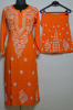 Picture of Hand Embroidered Orange Rayon Lucknow Chikankari Palazzo Suit