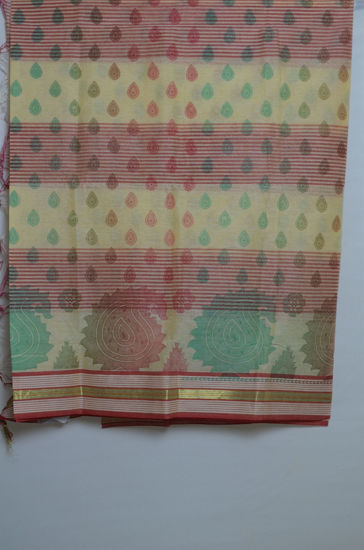 Picture of Green and Red Print Bengal Cotton Saree