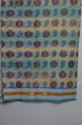 Picture of Blue and Brown Print Bengal Cotton Saree