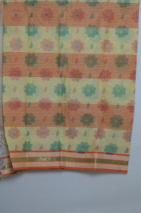 Picture of Orange and Green Print Bengal Cotton Saree
