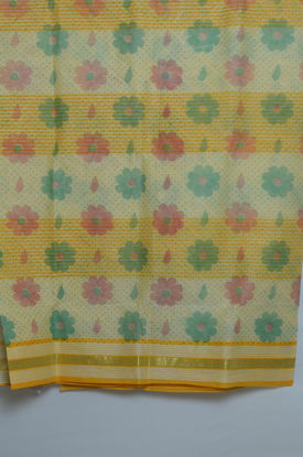 Picture of Yellow and Green Print Bengal Cotton Saree