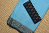 Picture of Sky-Blue Bengal Cotton Saree with Black Floral Border