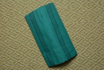 Picture of Sea-Green Bengal Cotton Saree with Beige and Rust Ganga Jamuna Border