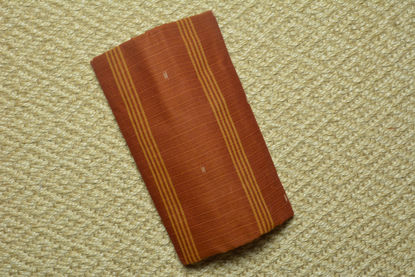 Picture of Brick-Red Bengal Cotton Saree with Sea-Green and Dark-Brown Ganga Jamuna Border