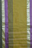 Picture of Khakhi Bengal Cotton Saree with Green Stripes and Double Purple Border