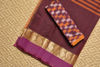 Picture of Brick-Red Bengal Cotton Saree with Dark-Maroon Stripes and Double Purple Border