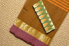 Picture of Mustard-Yellow Bengal Cotton Saree with Khakhi Stripes and Double Purple Border