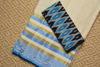 Picture of Ivory-White Bengal Cotton Saree with Blue and Gold Zari Stripes Border