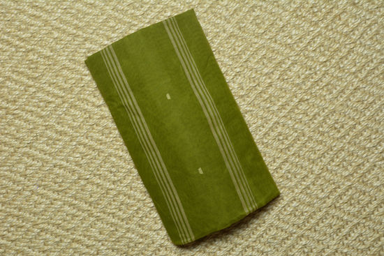 Picture of Olive-Green Bengal Cotton Saree with Gold Border and Butta