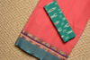 Picture of Plain Style Peach Bengal Cotton Saree with Sea-Green Double Border