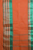 Picture of Plain Style Orange Bengal Cotton Saree with Gold and Green Pyramid Border
